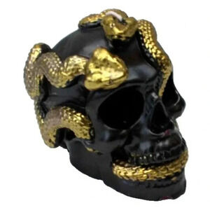 New Black Skull W/ Gold Cobra Snake Gothic Halloween Candle Decorations
